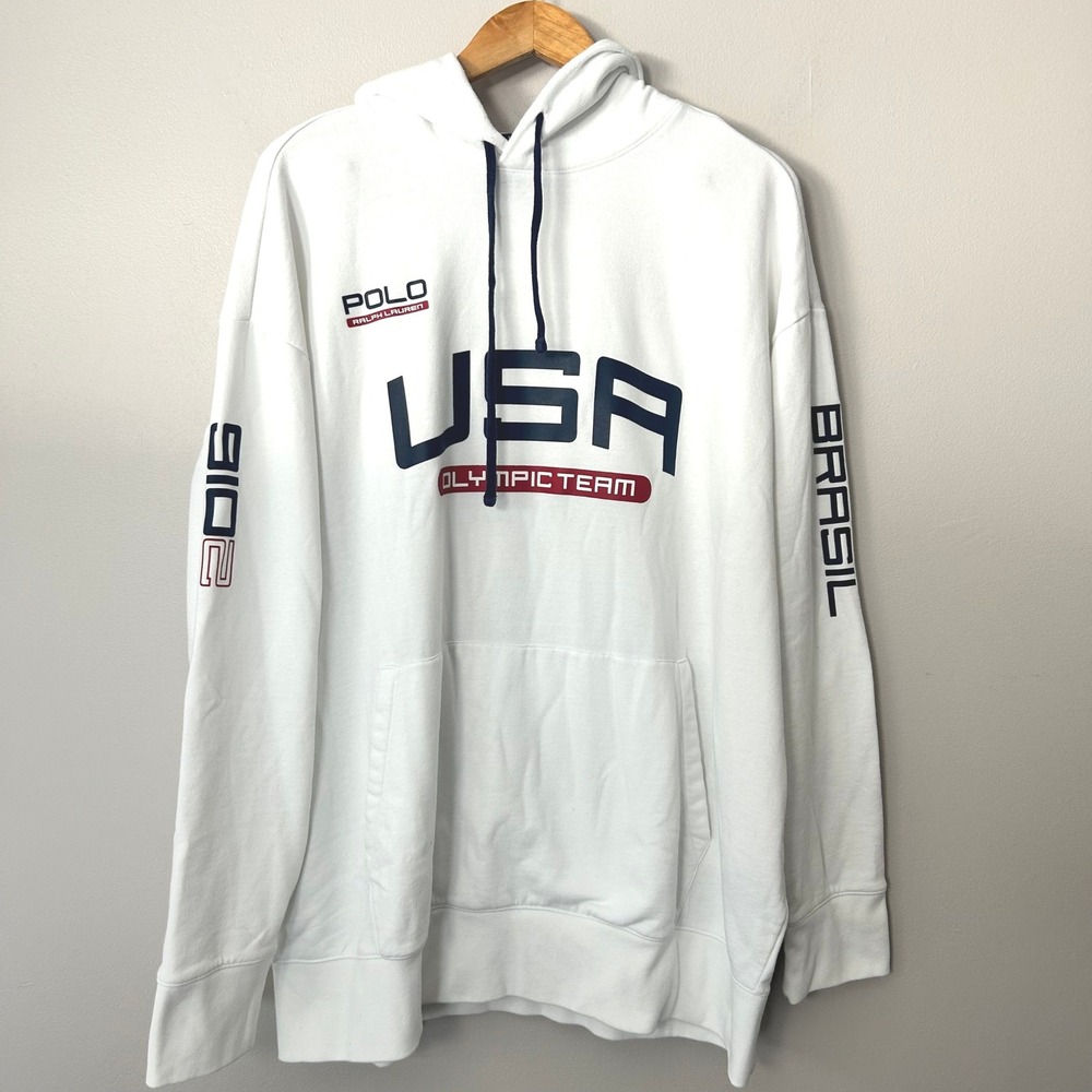 Polo Ralph Lauren Hoodie Men 3XB White 2016 USA Olympic Team Brasil Big & Tall